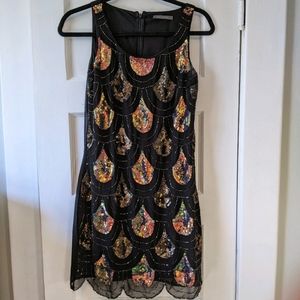 Suzy Shier Peacock Feather Sequin Dress